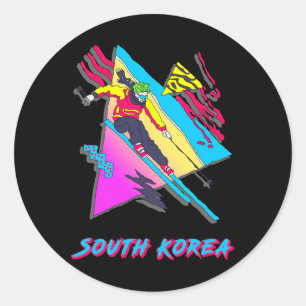 Skiing Colourful Ski Adventure In South Korea Classic Round Sticker