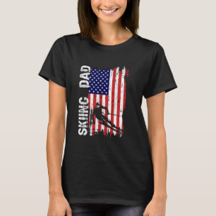Skiing DAD American Flag Patriotic Dad Father's Da T-Shirt