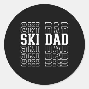 Skiing Dad Funny Layered Text Skier Ski Father Classic Round Sticker