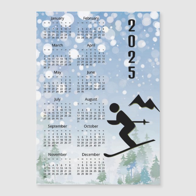 Skiing Design 2025 Calendar Magnetic Card (Front)
