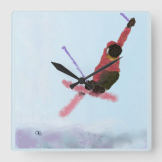 Skiing Downhill Art Square Wall Clock