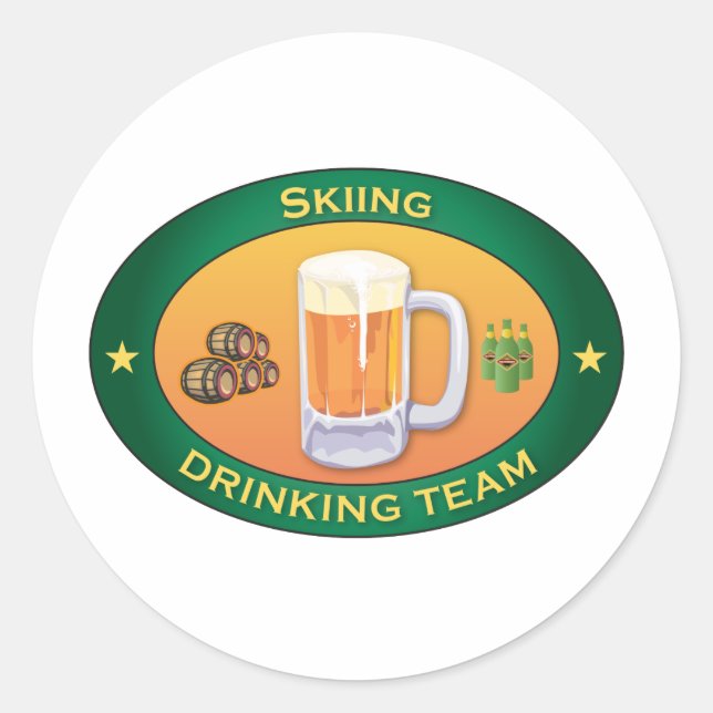 Skiing Drinking Team Classic Round Sticker (Front)