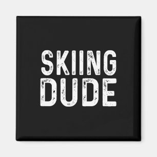 Skiing Dude Distressed Ski Skier Snow Mountain Alp Magnet