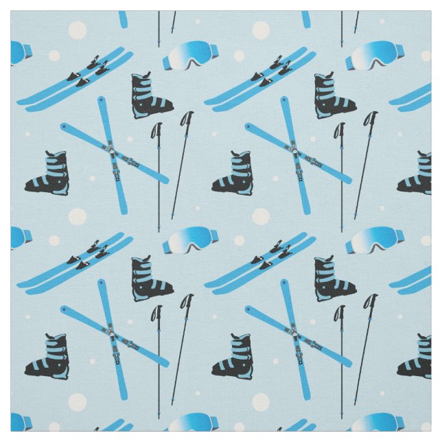 Skiing Equipment Skis Boots and Poles Pattern Fabric (Swatch)