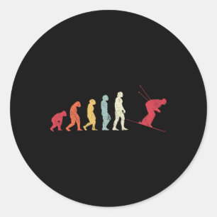 Skiing Evolution To Modern Man Skier Retro Monkey  Classic Round Sticker
