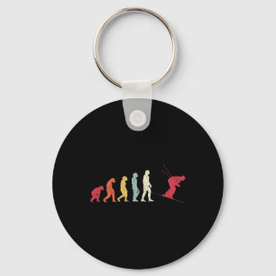 Skiing Evolution To Modern Man Skier Retro Monkey Key Ring