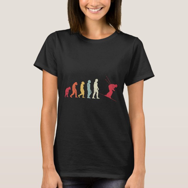 Skiing Evolution To Modern Man Skier Retro Monkey  T-Shirt (Front)