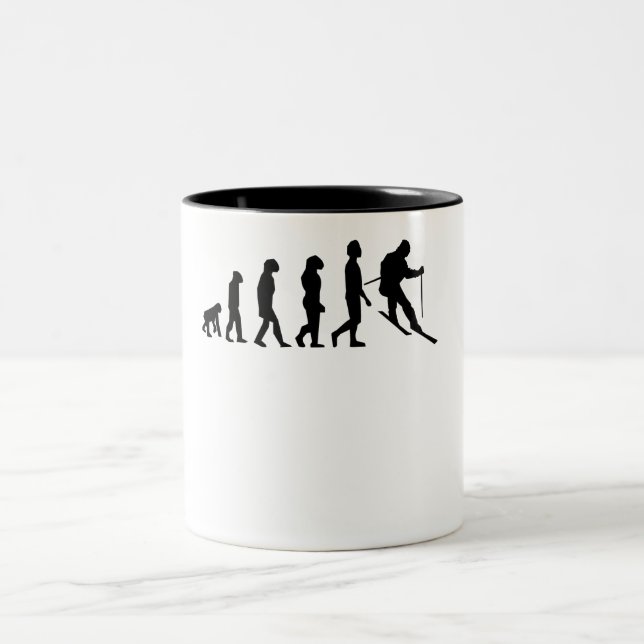 Skiing Evolution Two-Tone Coffee Mug (Center)