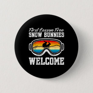 Skiing First Lesson Free Snow Bunnies Welcome Skie 6 Cm Round Badge