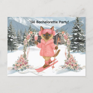 Skiing for Bride on slope Bachelorette Party  Invitation Postcard