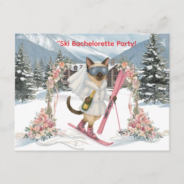 Skiing for Bride on slope Bachelorette Party  Postcard (Front)