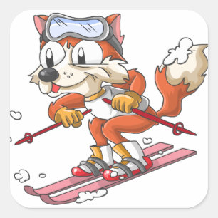Skiing fox square sticker