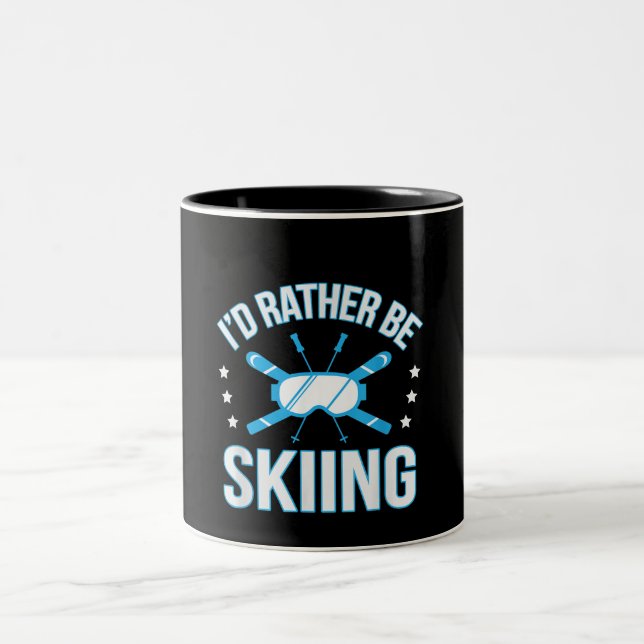 Skiing Gift | I'd Rather Be Skiing Two-Tone Coffee Mug (Center)