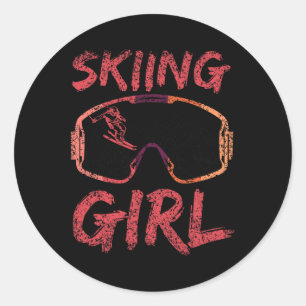 Skiing Girl Lover Skier Ski Winter Sports Classic Round Sticker