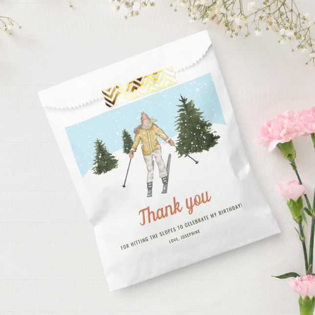 Skiing Girl On The Slopes Ski Birthday Thank You Favour Bag (Sealed)