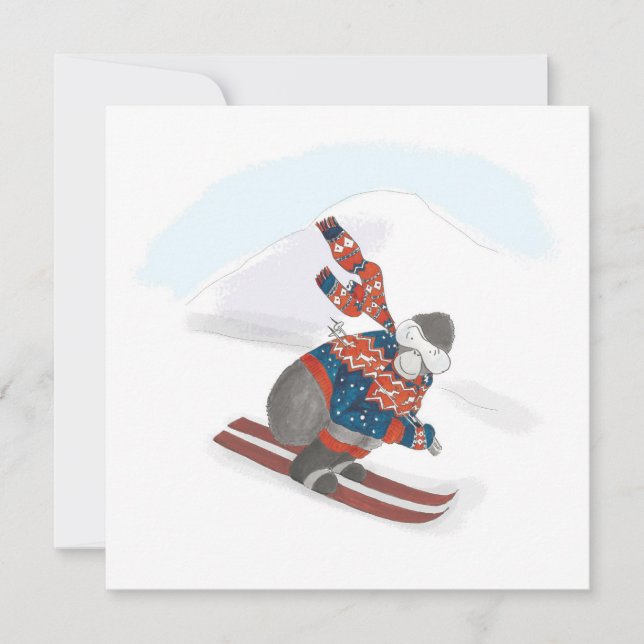 Skiing gorilla flat Christmas card (Front)