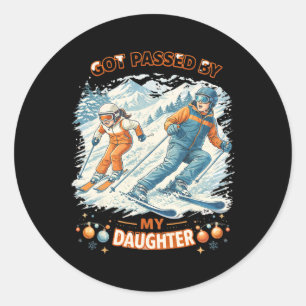Skiing Got Ped By My Daughter Funny Family Mountai Classic Round Sticker