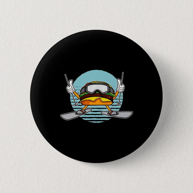 Skiing Hamburger Funny Hamburger Ski  6 Cm Round Badge (Front)