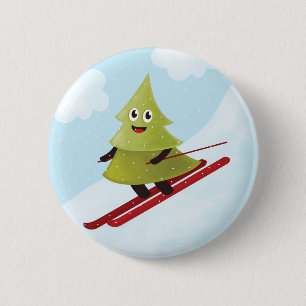 Skiing Happy Pine Tree Winter 6 Cm Round Badge