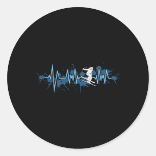 Skiing Heartbeat Funny Skier Extreme Mountain Wint Classic Round Sticker
