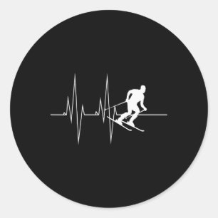 Skiing Heartbeat Line Adventure Lover Classic Round Sticker