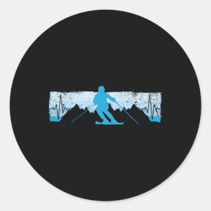 Skiing Heartbeat Ski Gift For Skiers 1  Classic Round Sticker