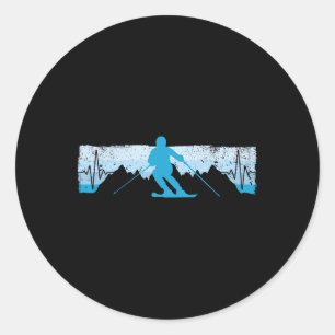 Skiing Heartbeat Ski Gift For Skiers Classic Round Sticker
