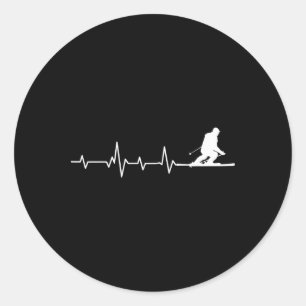Skiing Heartbeat Skier Life Extreme Winter Sports Classic Round Sticker