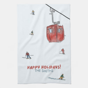 Skiing Holiday Tea Towel