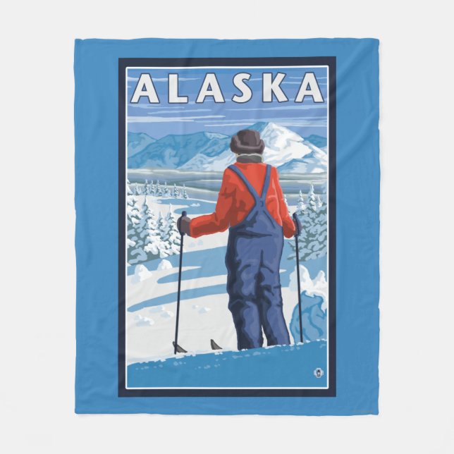 Skiing in Alaska Vintage Travel Poster Fleece Blanket (Front)