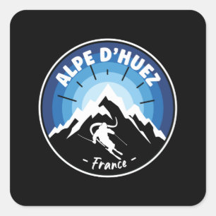Skiing In Alpe d'Huez France Blue Square Sticker