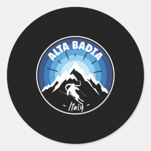 Skiing In Alta Badia Italy Blue Classic Round Sticker