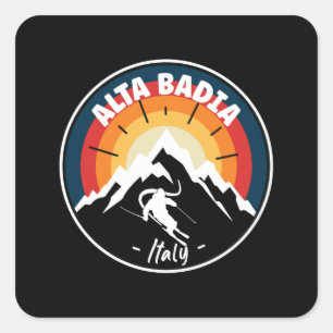 Skiing In Alta Badia Italy Vintage Square Sticker