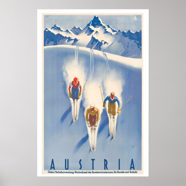 Skiing in Austria Vintage Ski Poster (Front)