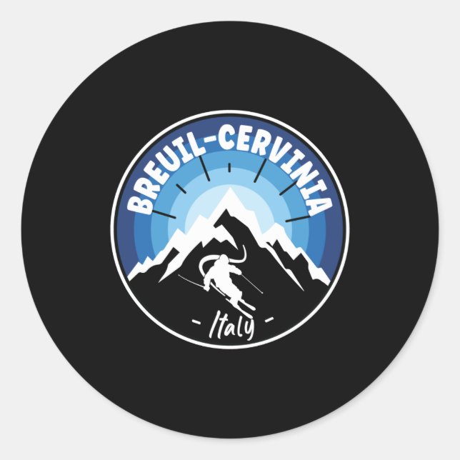 Skiing In Breuil-Cervinia Italy Blue Classic Round Sticker (Front)