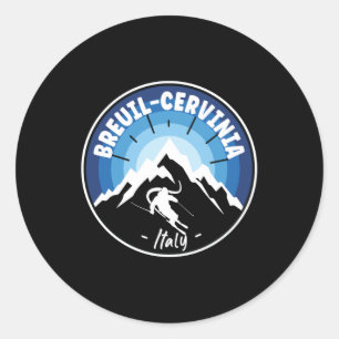 Skiing In Breuil-Cervinia Italy Blue Classic Round Sticker