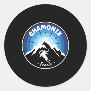 Skiing In Chamonix France Blue Classic Round Sticker