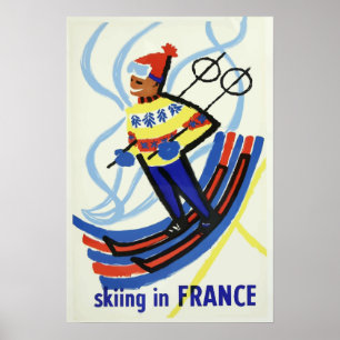 Skiing in France Vintage Poster