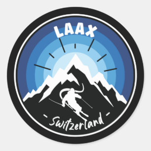 Skiing In Laax Switzerland Blue Square Sticker