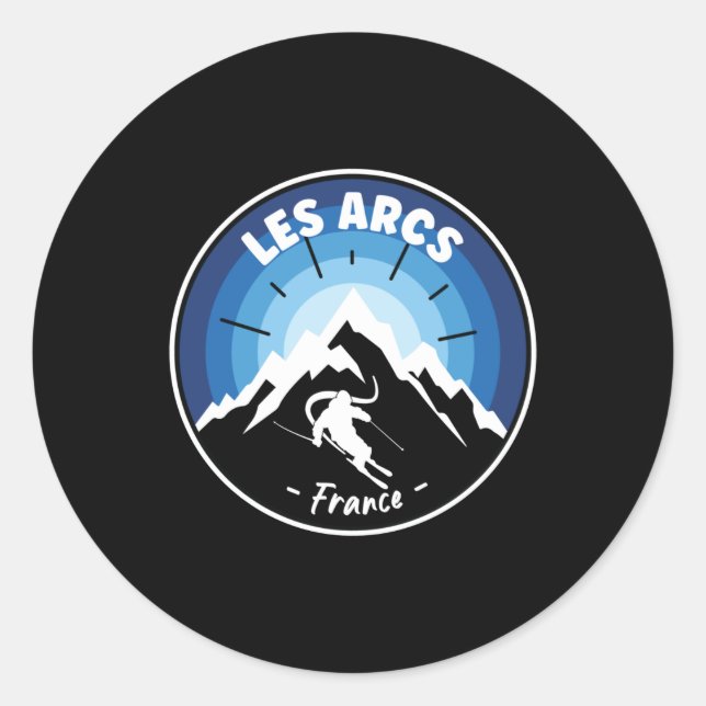 Skiing In Les Arcs France Blue Classic Round Sticker (Front)