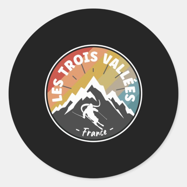 Skiing In Les Trois Vallées France Lined Classic Round Sticker (Front)