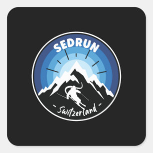 Skiing In Sedrun Switzerland Blue Square Sticker