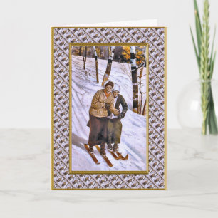 skiing in tandem holiday card