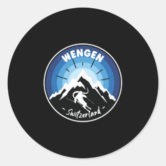 Skiing In Wengen Switzerland Blue Classic Round Sticker