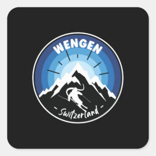 Skiing In Wengen Switzerland Blue Square Sticker