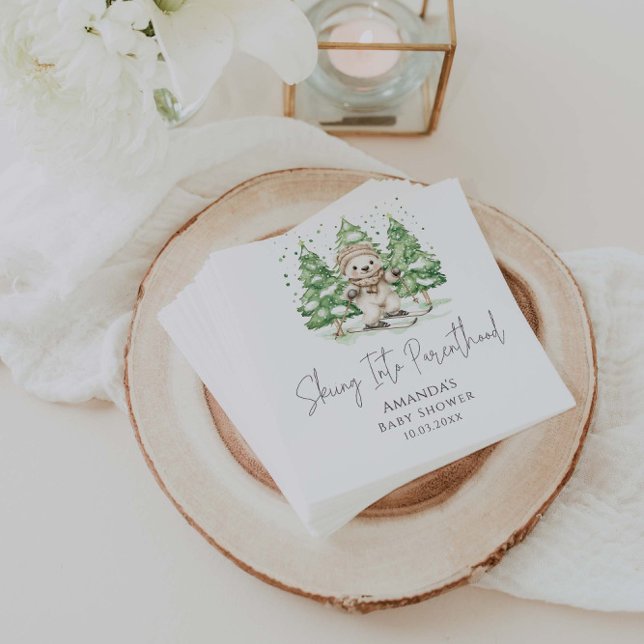 Skiing Into Parenthood Winter Baby Shower  Napkin (Creator Uploaded)