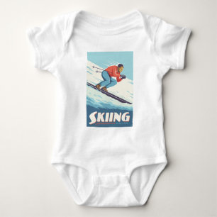 Skiing Is Believing Retro Print Baby Bodysuit