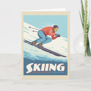 Skiing Is Believing Retro Print Card
