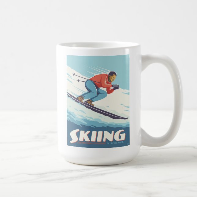 Skiing Is Believing Retro Print Coffee Mug (Right)