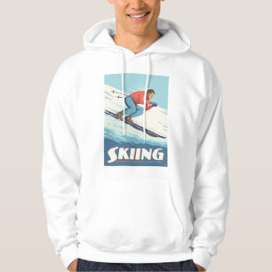 Skiing Is Believing Retro Print Hoodie